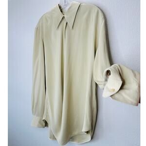 NWT Petar Petrov Lami Silk Blend Collared Draped Pleat Long Sleeve Blouse 44 / L